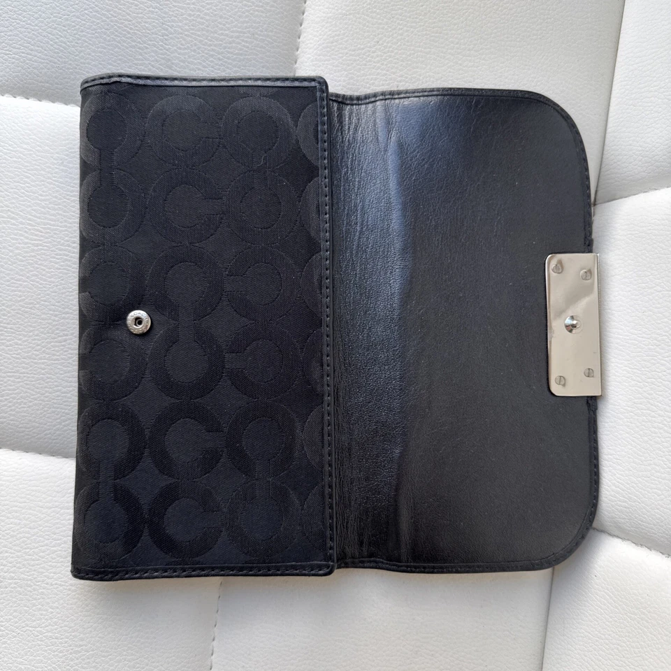 Coach Kristen Op Art Signature Black Silver Envelope Fold Snap Y2K Wallet $208 - Image 4 of 4
