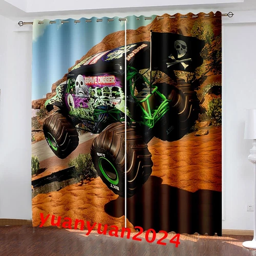 Niños Monster Jam Trucks 3D Blackout Cortina Dormitorio Anillo Térmico Top Ojales Regalo - Imagen 11 de 17