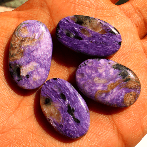 4 Pcs Natural Russian Charoite Top Quality 30mm-32mm Oval Cabochon Gemstones Lot - Picture 5 of 13