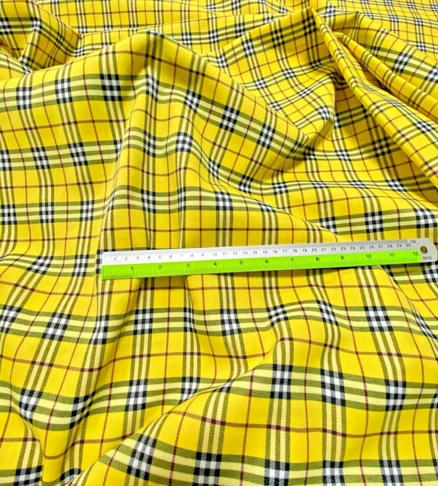 Tela tejida de algodón tartán a cuadros amarilla por talla Gr8 para faldas escocesas vestido drapeado Foto 2 de 3
