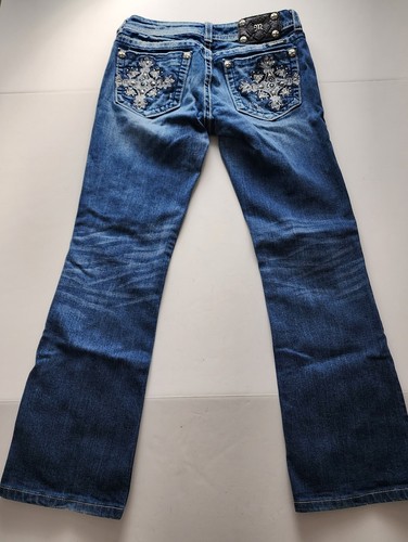 MISS ME Jeans Cross Snowflake Embroidered Design Pocket Crystals Boot 29 x 28 - Picture 9 of 12