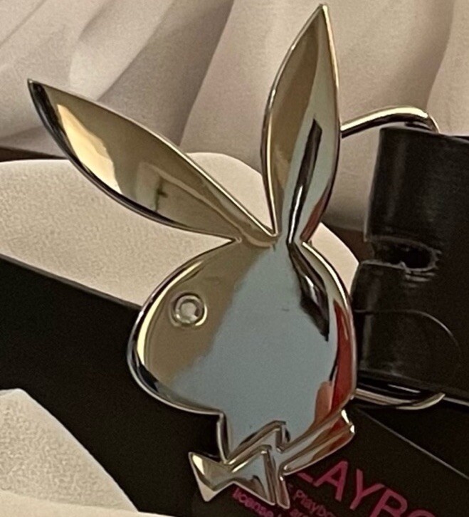 NWT Y2K Polished Chrome Playboy Buckle w/Black Belt