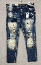 Decibel Mens Stacked Cargo Pockets Stright Jeans Ripped Distressed 38W Blue NWTs