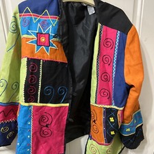 Size 1x Indigo Moon Patchwork Embroidery Ladies Boho Tribal Jacket Shirt Top