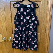 ELLE Popover Tiered Dress Black Lace Embroidery Floral Size 12 Women's Flower