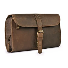 Genuine Leather Hanging Dopp Kit Shower Travel Toiletry Bag for Men & Women