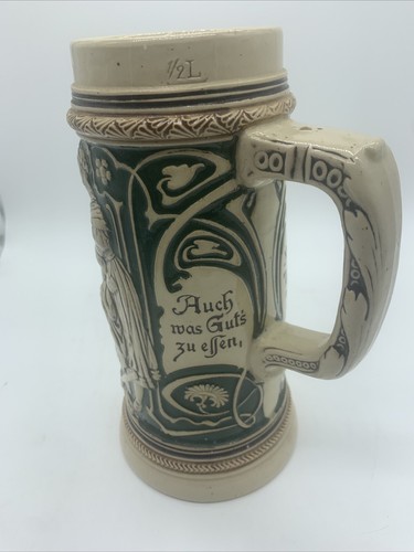 German Beer Stein. 1/2 L. Very Detailed Tavern Scene.No Lid. Numbered. Very Good - Picture 4 of 8