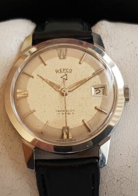 Vintage Armbanduhr Repco in Edelstahl   Handaufzug - Cal. FHF 72-2   mit Datum