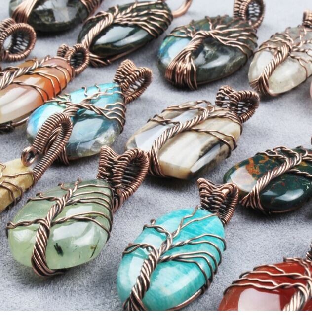 Natural Jasper Mix 10 PCs Lot Copper Oxidized Wire Wrap Life of
