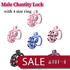 Male Resin Chastity Cage Chastity Device with Soft Spikes Lock with 4 Size Ring
