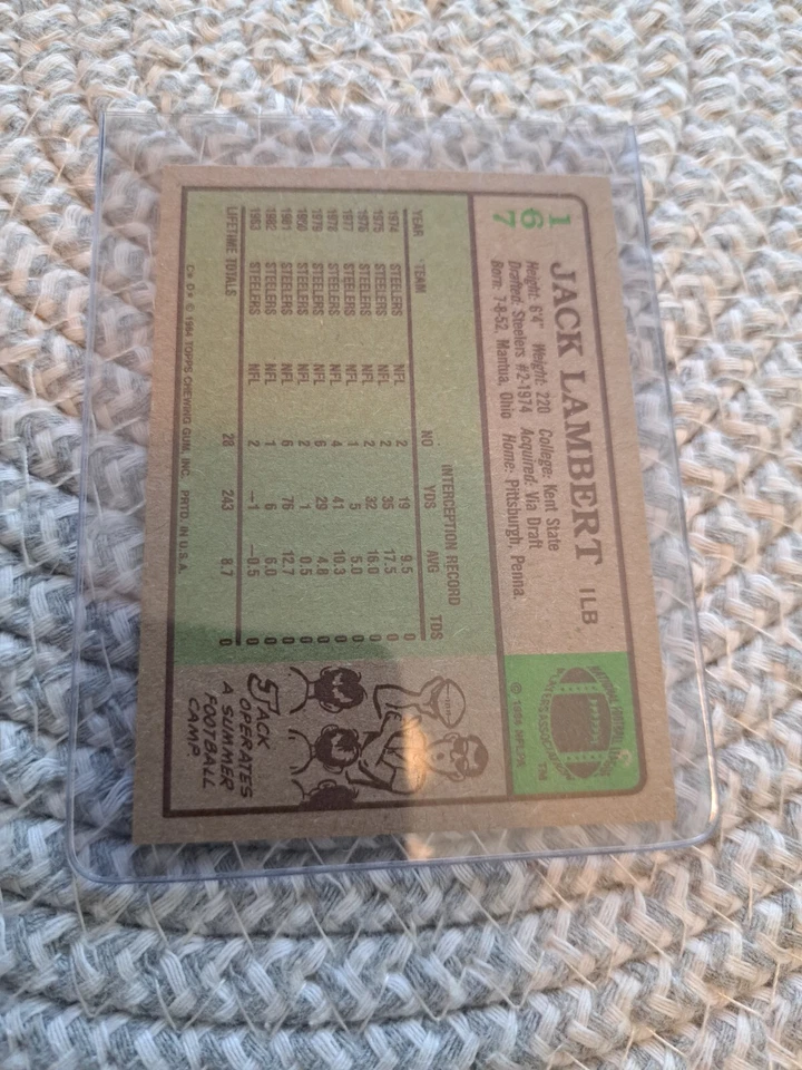 1984 Topps - #167 Jack Lambert - Image 2 of 2
