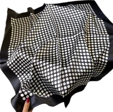 100% Silk 26” large Square Scarf Women neckerchief Wrap Polka Dot black ZT191-2