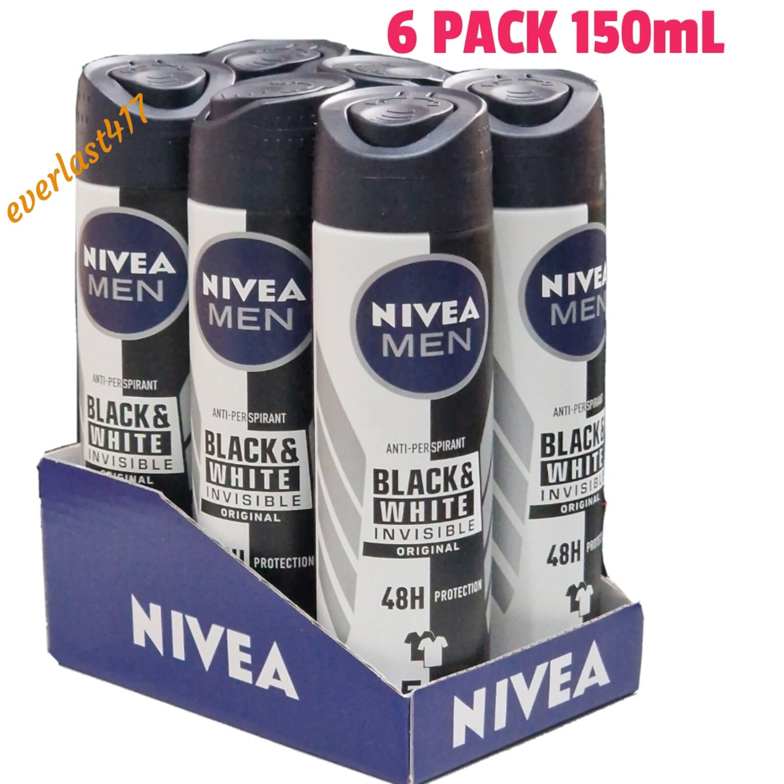 Nivea Men Black & White Invisible Deodorant Spray 48H Protection 6x 150ml