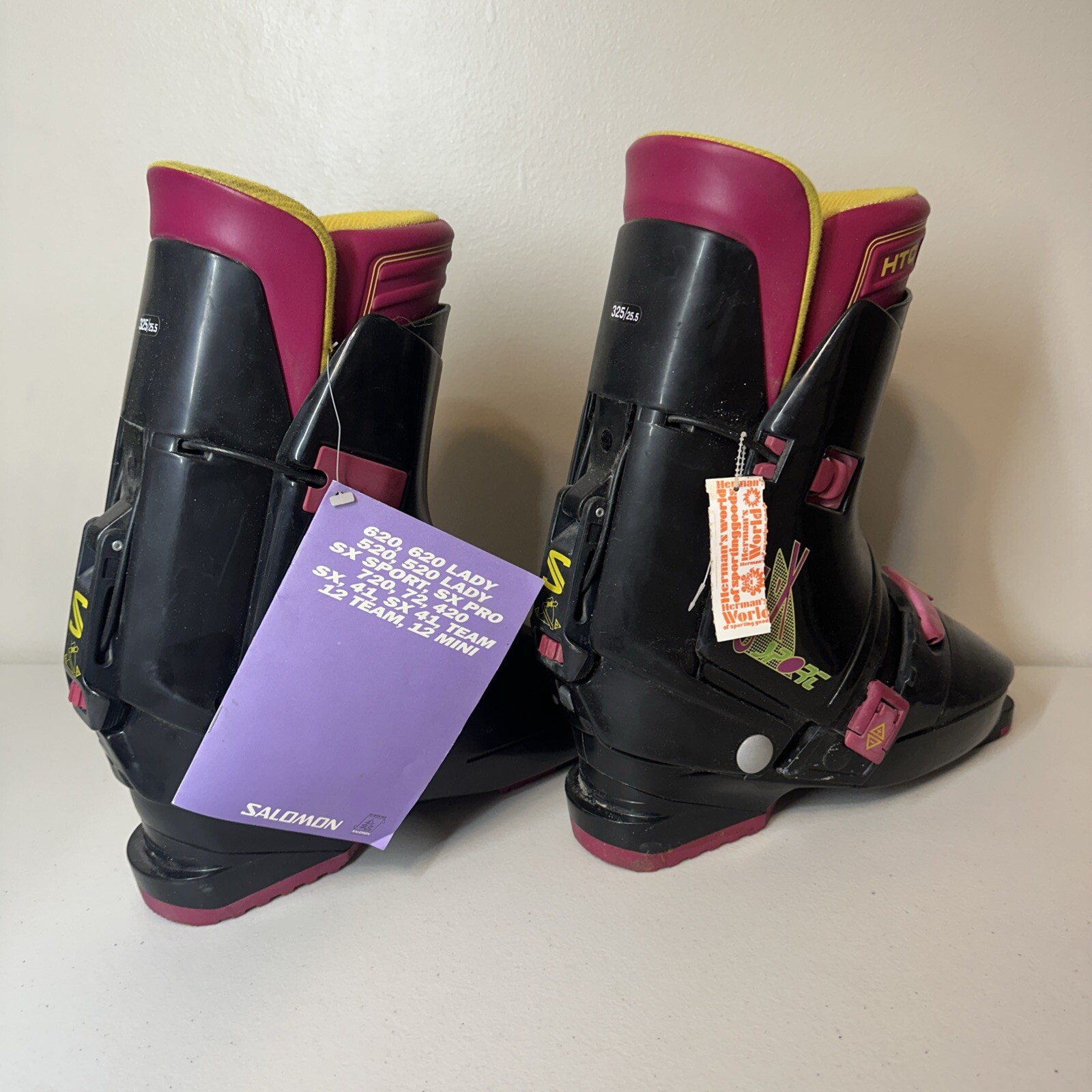 SALOMON STIVALI DA SCI DA NEVE SOLOMON SX Sport LADY 325 25 5 (Us Donna 8) NERO viola con etichette