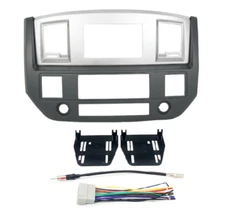 Radio Double Din Dash Install Bezel Kit Silver Slate Grey Fits 2006-09 Dodge Ram