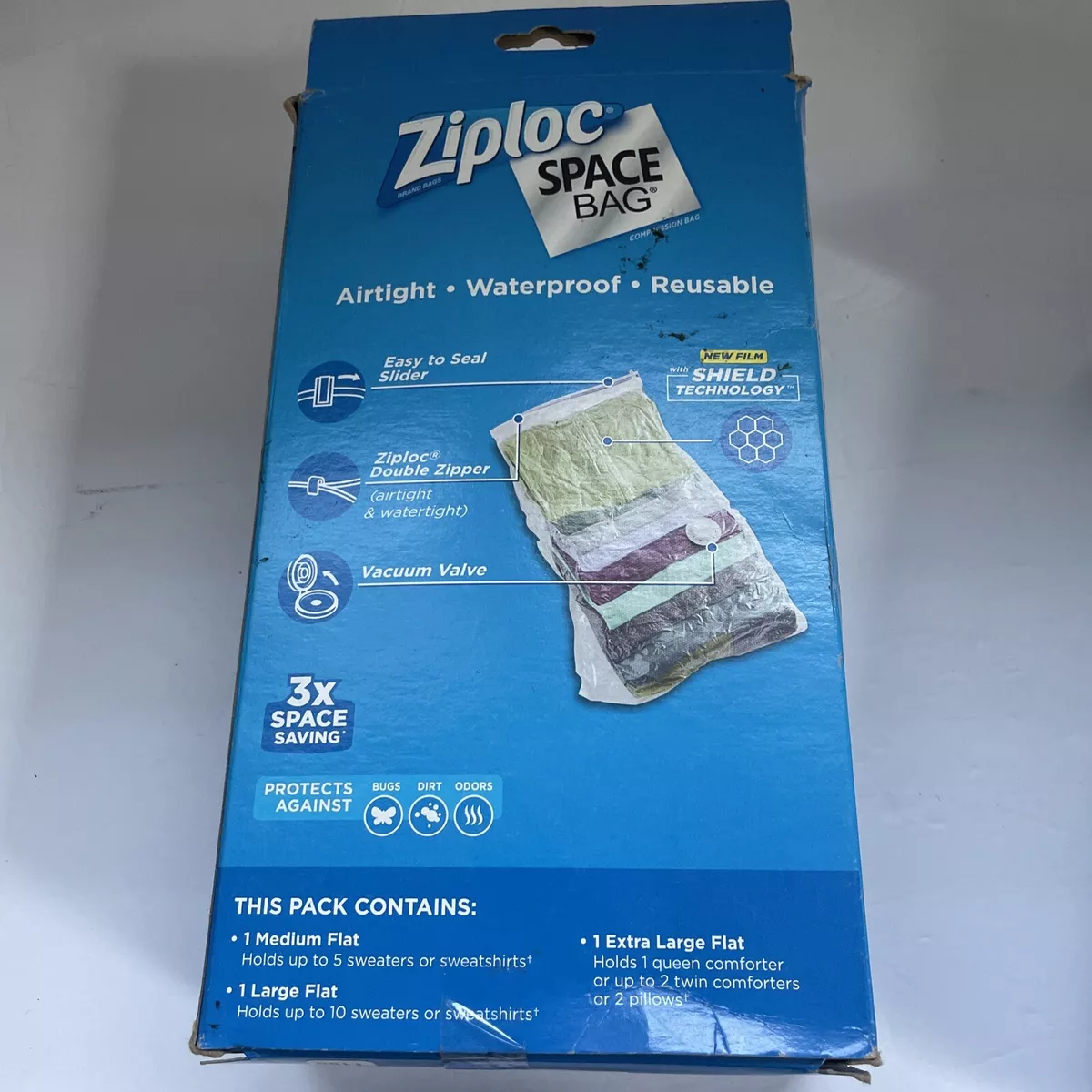 New ZIPLOC Vacuum Space Bag Combo Pack Travel Bag Med Large XL Bags