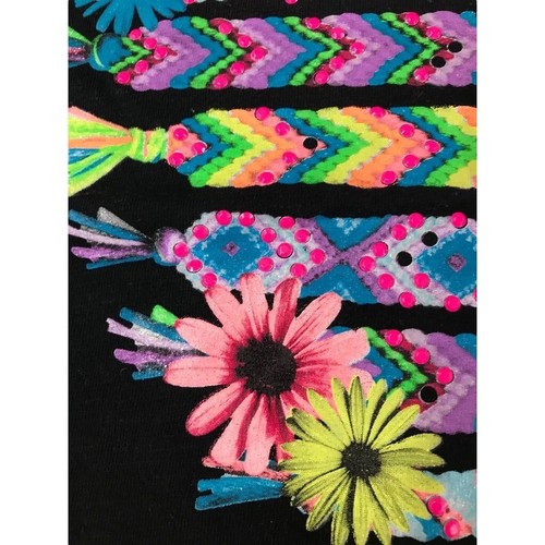 12 Justice Gir's Black Tshirt Heart Flowers Tie Sides Boho Look - Picture 4 of 7
