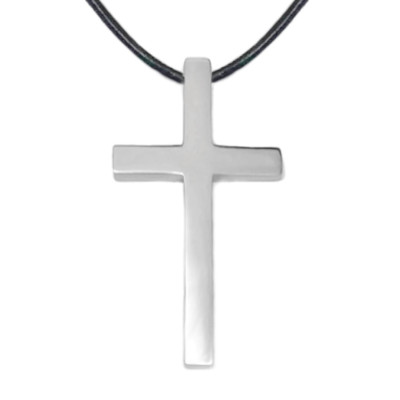 Mens Large Stainless Steel Cross Pendant Necklace Black Leather Cord  (16 - 30)