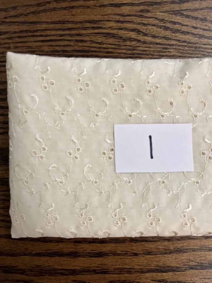 Vtg 4 Pieces Solid Ivory Embroidered EYELET Floral FABRIC Quilt 80s 90s 3+ Yds - Image 3 of 4