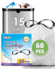 15 Gallon 60 Counts Strong Tall Kitchen Drawstring Trash Bags, Medium Plastic...