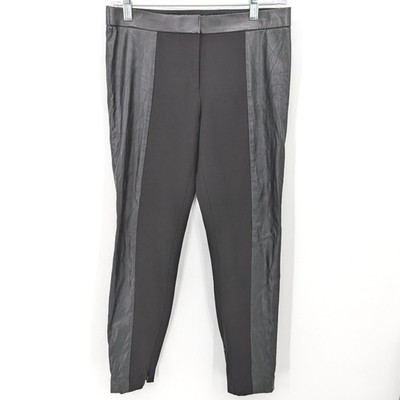 Tory Burch Pants Women XS Black Faux Leather Trim Ankle Zip Ponte Office Moto
