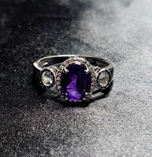 Sterling Silver Vintage Style Purple African Amethyst Ring Size 9 1/2 February