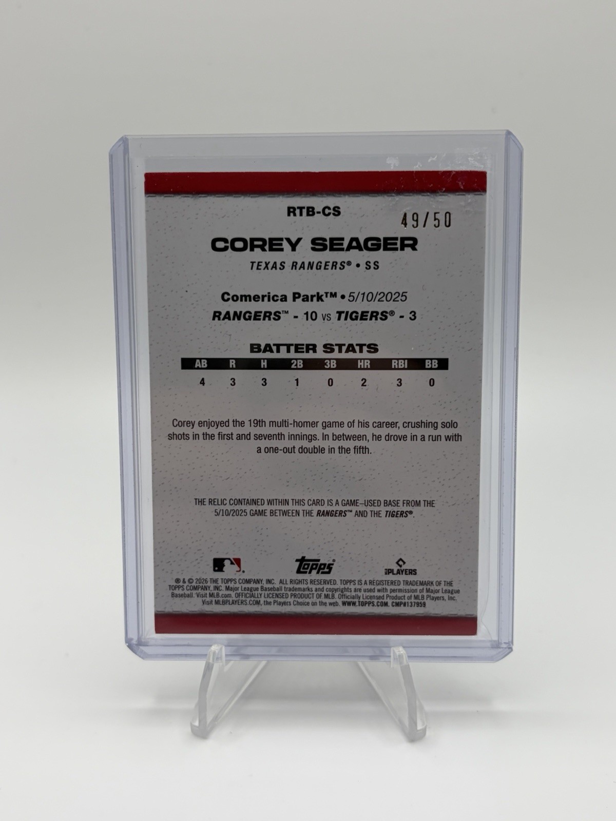 2026 Topps Flagship Corey Seager Rounding The Bases Patch Gold 49/50 #RTB-CS view 2