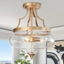 Ceiling Light, Gold Semi Flush Mount Ceiling Lights, Modern 3 Light Close to ...