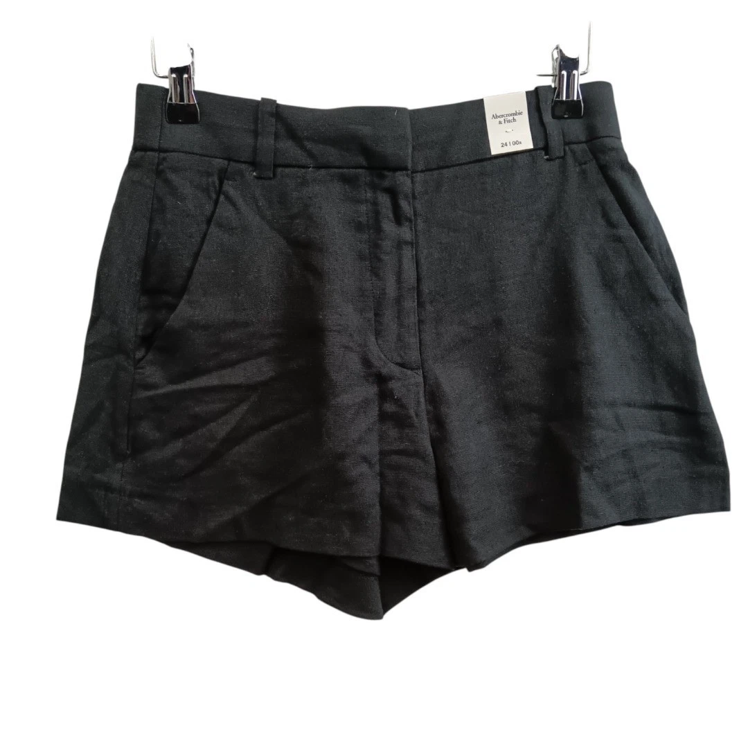 BNWT Abercrombie & Fitch Women's Black Short Linen With Cotton Summer Pants W 24