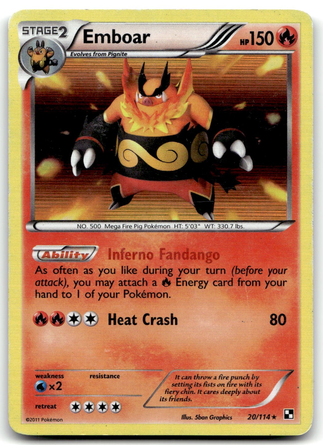 Emboar (20) 20/114 Black and White Holo Rare Holo Pokemon TCG HP