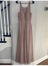 Azazie Women's Ginger A-Line Halter Chiffon Dress Taupe US:A4 NWT Bridesmaid