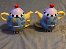 1999 Warner Bros Tweety Tea For One Teapot Cup Sets Lot of 2 VTG