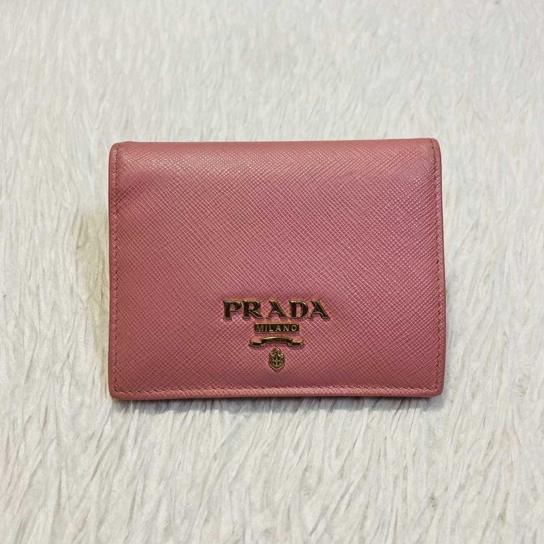 PRADA Pink Leather Bifold Wallet Slim Card Holder for Men & Women