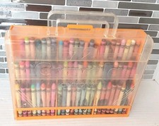 Vintage Crayola 72 Crayon Portable Plastic Yellow Storage Case With Sharpener