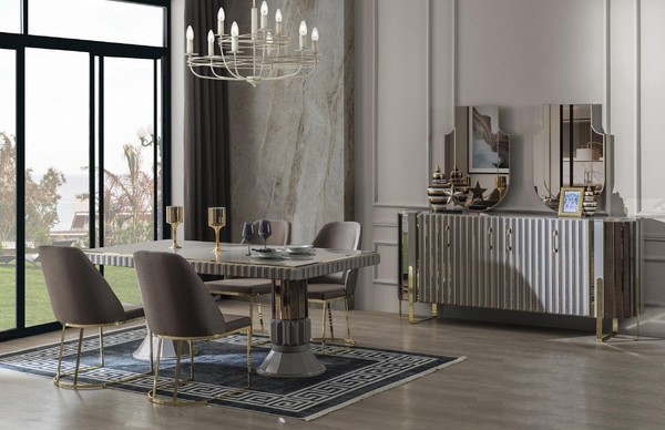 Garnitur Essgruppe Esszimmer Esstisch Luxus StüHle Essecke Grau 7Tlg-image