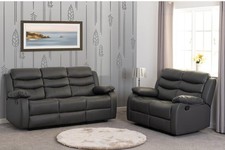 Roma | Grey | Leather Recliner Sofa 3+2 Seater With Cup Holders | SPECIAL OFFER
