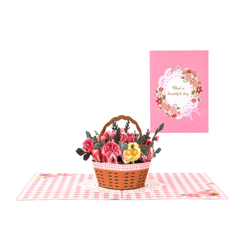 Flower Basket 3D Pop Up Greeting Card -Floral Birthday Mother Anniversary Nature