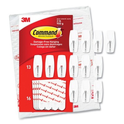 Command? General Purpose Wire Hooks, Medium, 2 lb Cap, White, 13 Hooks and 16 St
