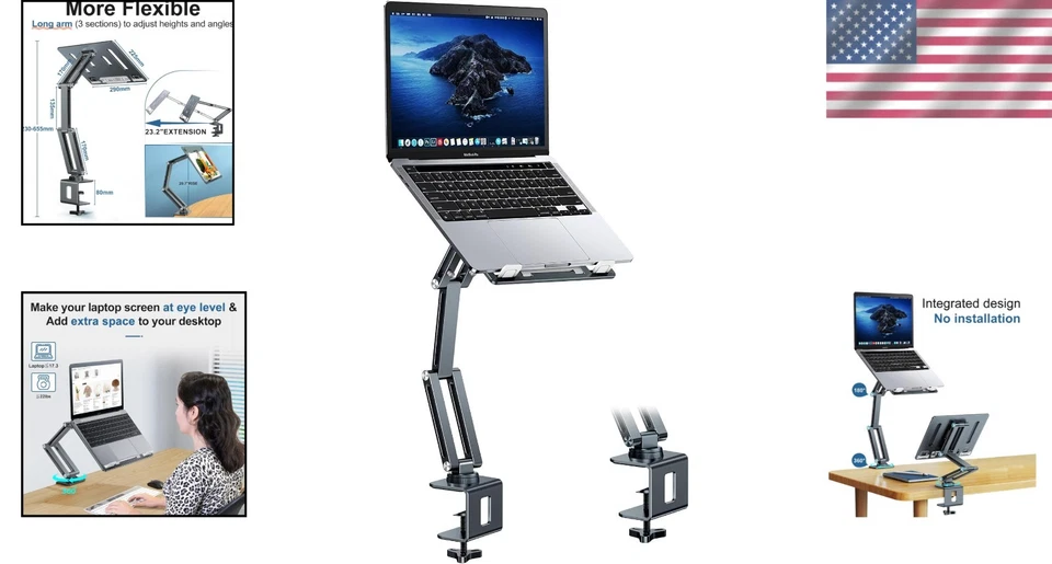 Adjustable Laptop Arm Mount in Grayish Green - Perfect for 11-17 Inch Laptops - Image 2 of 4