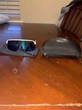 Oakley White Cycling Sunglasses Prizm Blue Lens Full Rim Plastic Frame