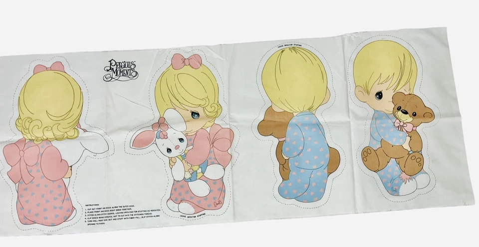 Vintage Precious Moments Fabric Lot Bear, Bunny Boy Girl Panel 3+ Yards - Image 2 of 4