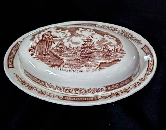 Fair Winds Covered Butter Dish Alfred Meakin Brown Transferware England 8.5