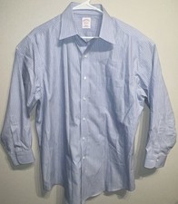 Brooks Brothers Dress Shirt Mens Oxford 16-32 Blue Reg Fit Non Iron Button Up
