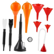 10 Pcs Automotive Funnels Set, Wide Mouth Fuel Funnels, Plastic Long Neck Oil 