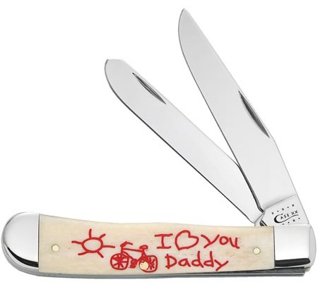 CASE XX KNIVES I LOVE YOU DADDY W/BIKE OATMEAL SMOOTH BONE TRAPPER 6254 SS (9230