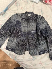 Molly & Max Beautiful Blue Vintage Swirl Pattern Blazer, Women's Petite Medium