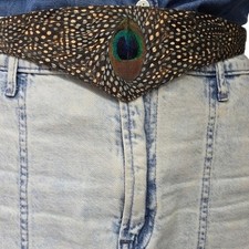 Vintage Genuine Peacock Feather Statement Belt Art 707 Boho S/M