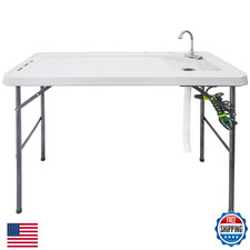 Goplus Folding Fish Cleaning Table Sink & Spray Nozzle Heavy Duty Fillet