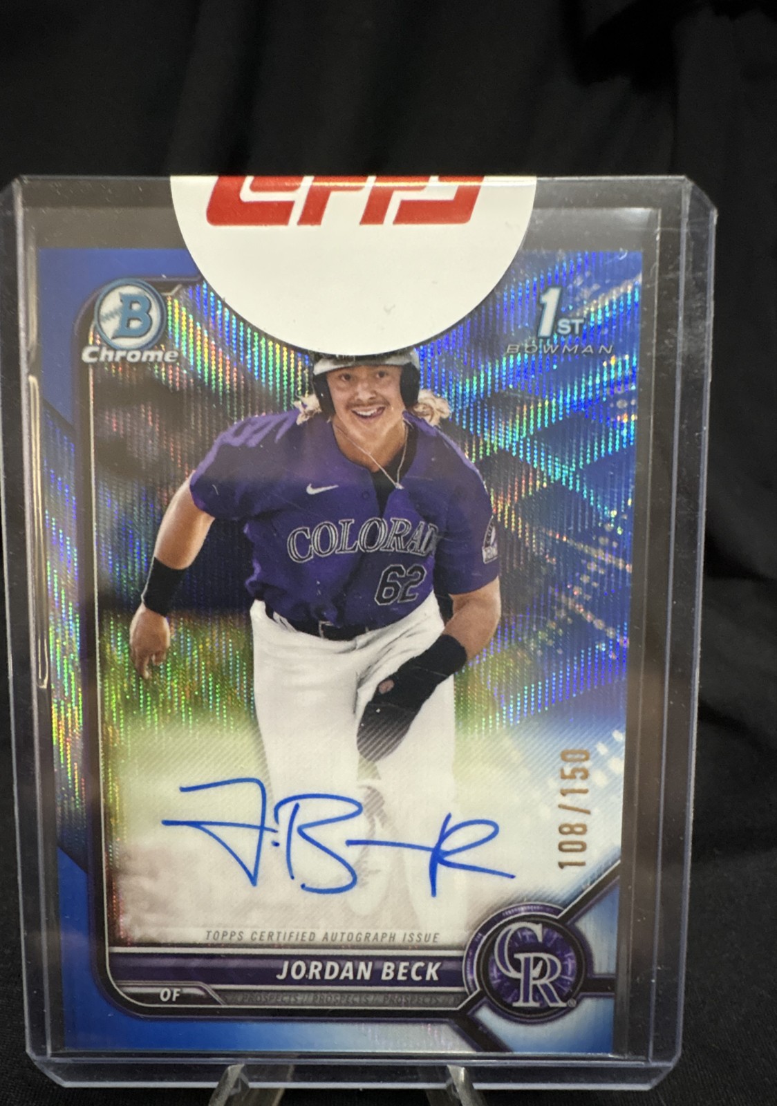 2022 Bowman Draft - 1st Bowman Auto Jordan Beck Blue Wave Refractor /150 (AU, RC