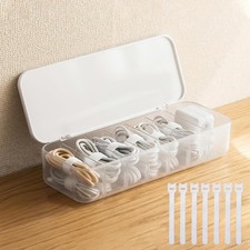 Cable Organizer Storage Box with 7 Wire Ties,Desktop 3.54 10.24 1.97 inches